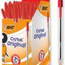 Bic Cristal Original Ballpoint Pens, Medium Point (1.0 mm), Red, Box of 50 - Smudge-Free, Every-Day Writing Pens with Clear Barrel, 8373619