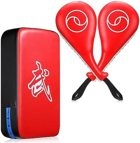 Poen 3 Pcs Taekwondo Kick Pads Muay Thai MMA Karate Sparring Gear Martial Arts Kickboxing Training Pads Punching Striking Target Equipment PU Leather Paddles Strike Curved Kick Shield