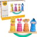 Just Play Disney Wooden Toys Winnie the Pooh Balance Blocks, 17-Piece Set, Officially Licensed Kids Toys for Ages 18 Month