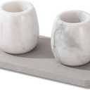 Electric Toothbrush Holder, Toothbrush Holders Travel Set with Tray and Bag, 2 Pcs Marble Electric Toothbrush Holder for Bathroom (White)