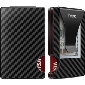 typecase Minimalist Wallet for Men: Metal Card Holder with Removable Money Clip, Real Carbon Fiber, RFID Blocking, Slim, Utral Thin, Small, Front Pocket, Hold up to 15 Credit Cards