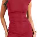 OFEEFAN Summer Dresses for Women 2025 Bodycon Mini Mock Dress Ruched Dress Party Club Dresses (Medium, Burgundy)