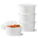 Ceramic Bowl with Lid - Microwave Soup Bowls with Lids Serving Bowls Ceramic Food Storage Containers 28 Oz Set of 4 for Kitchen, Lunch, Picnic, Salad, Pasta, Cereal, Microwave Dishwasher Safe