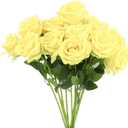uxcell 12 Pcs Pale Yellow Roses Artificial Flowers, Velvet Rose Real Touch Fake Roses with Stems for Home Decor Wedding Bouquet Hotel Office Decor