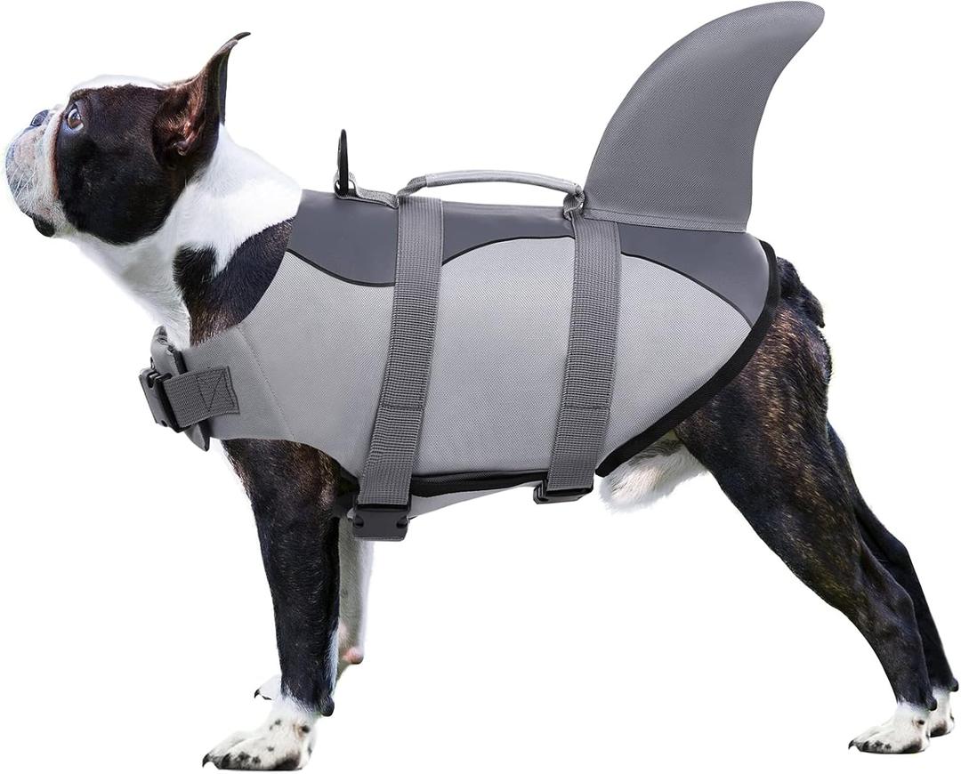 Dog Life Jacket, Adjustable Pet Floatation Vest Lifesaver Safety Vest Life Preserver for Large Dogs (L, Grey)