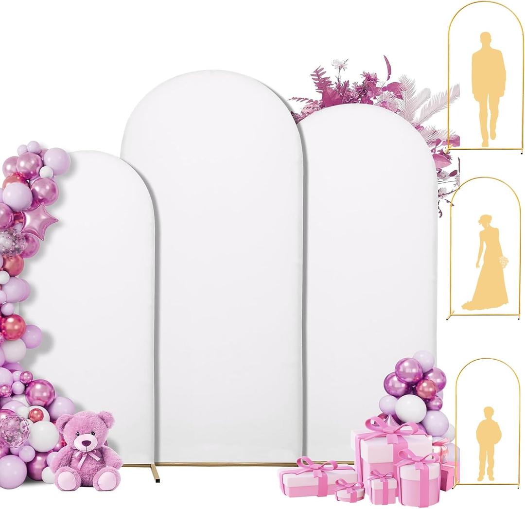 Metal Arch Backdrop Stand and Cover Set of 3 - (7FT+6.9FT+6FT) Wedding Arch Backdrop Stand with Cover Set for Birthday Party Wedding Ceremony Bridal Baby Shower Event Decoration
