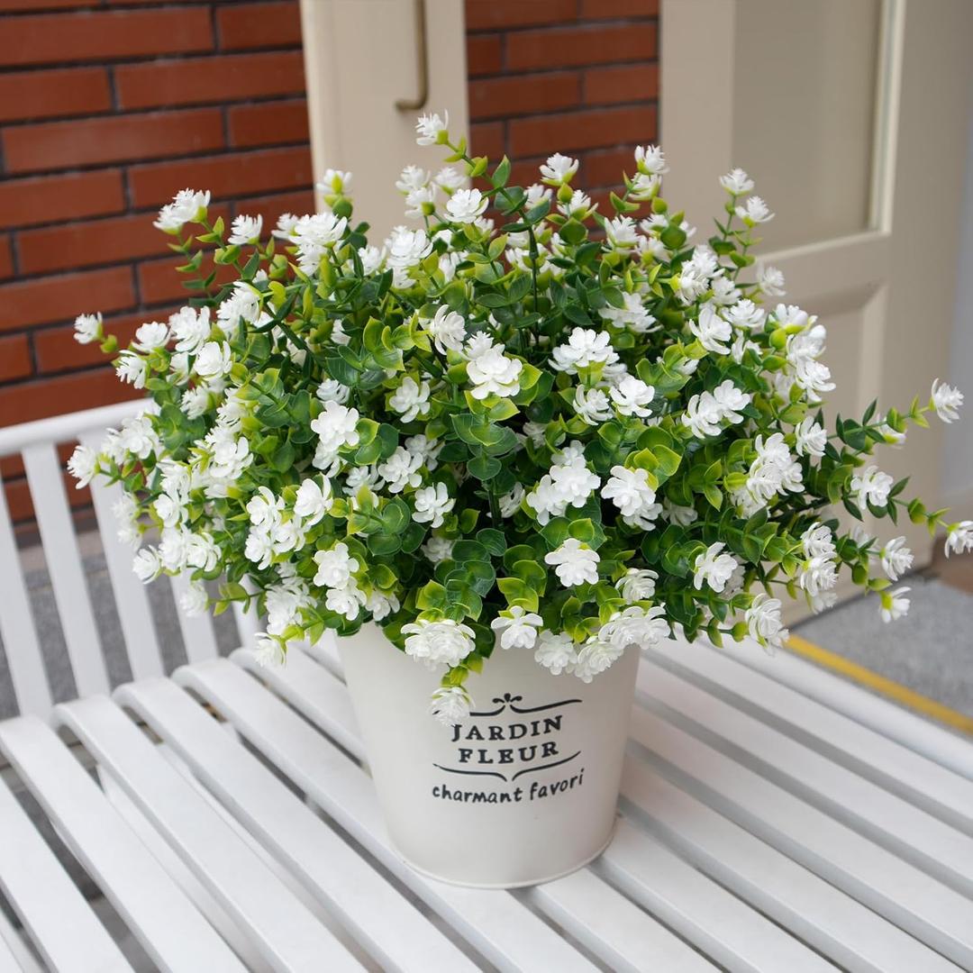 Artificial Flowers for Outdoors,12 Bundles UV Resistant Artificial Outdoor Flowers, Not-Fading Plastic Faux Flowers for Outdoor Planters for Home Garden Porch Yard Decor, White