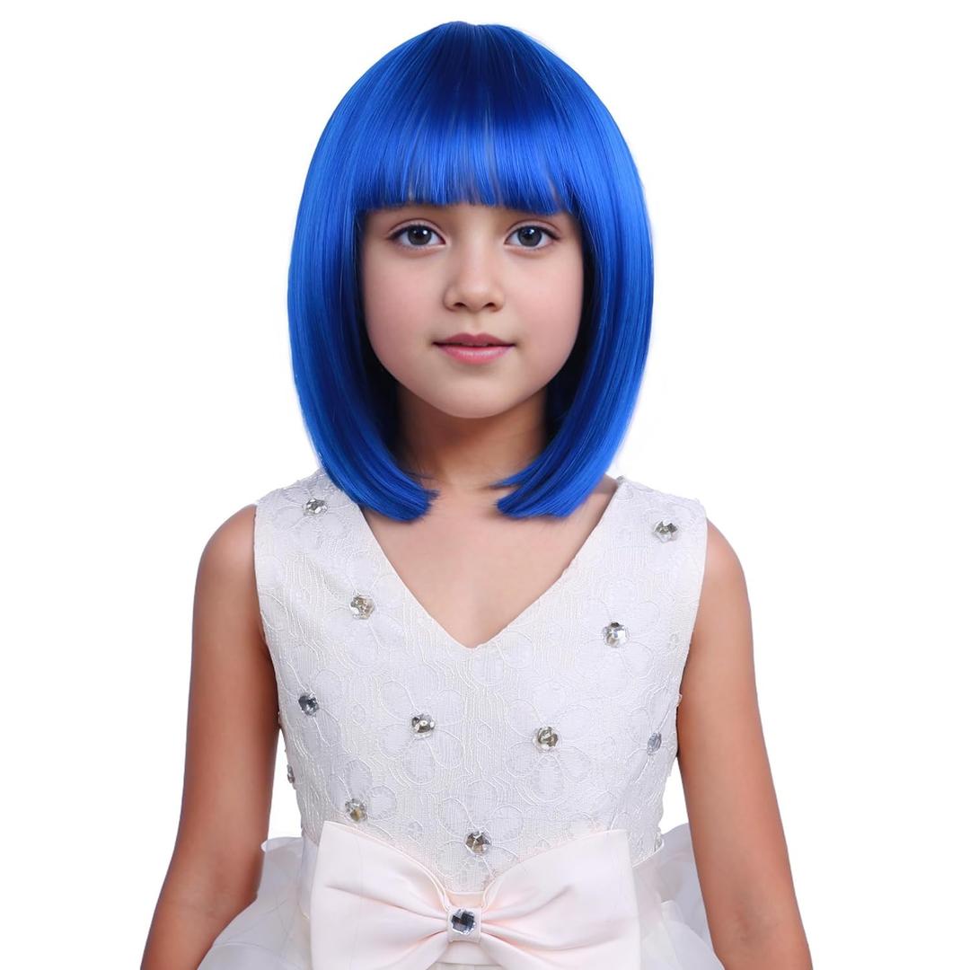 Girls Blue Wig Child Blue Bob Wigs Short Straight Wig Blue Bob Wig with Bangs for Kids Hairnet Include Dark Blue Girls Blue Wig Child Blue Bob Wigs Short Straight Wig Blue Bob Wig with Bangs for Kids Hairnet Include Dark Blue