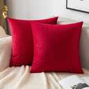 EMEMA Pack of 2 Velvet Christmas Throw Pillow Covers Decorative Square Pillowcase Soft Solid Cushion Case for Sofa Bedroom Chair Car 18x18 Inch Red