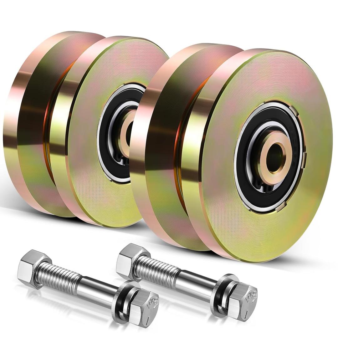 4" Heavy Duty Sliding Gate Rollers Wheels 2 Sets V Groove Slide Wheel Solid 4" Dia 1-3/4" Width Double Bearing 3000 Lbs Capacity with Screws