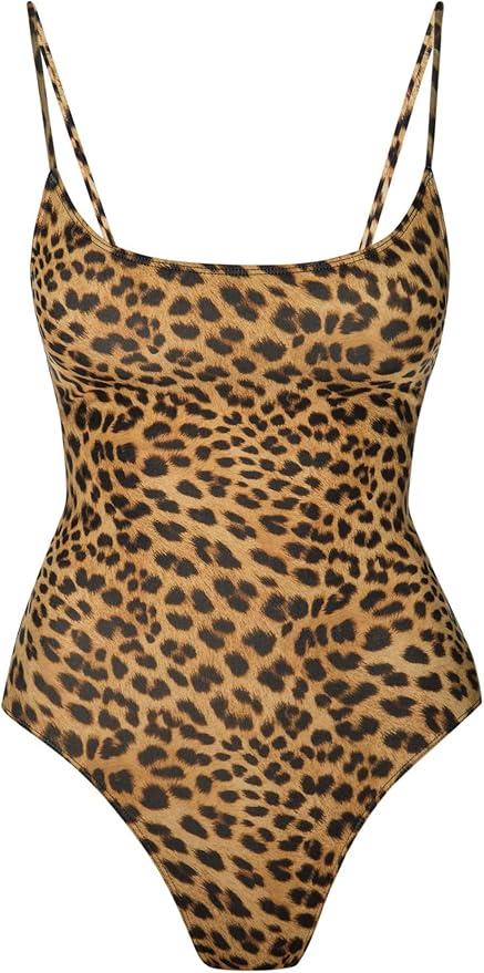 Narecte Sexy One Piece Bathing Suit for Women Tummy Control High Cut One Piece Swimsuit Womens Swim Suit (0-2, Leopard)