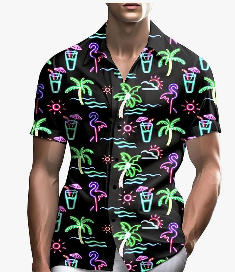 Neon Shirts for Men Button Up Shirts,Mens Neon Shirt Hawaiian Shirt for Men,Mens Beach Shirts Neon Clothes, XL