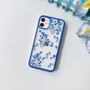 NITITOP Compatible with iPhone 11 Case Clear Cute Floral Flower Branch Leaves Pattern for Women Girls Color Frame Slim Shockproof Durable Protective Phone Cover - Blue
