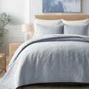 EVERGRACE 100% Cotton Paisley Quilt Set, King Size 3 Piece Set Prewashed Lightweight Bedspread with 2 Shams, Soft & Breathable Matelasse Coverlet for All-Season Comfort, Pearl Blue | Paisley Stitch, 100% Cotton, Pre Washed, Oeko-Tex Certified, Soft, Lightweight