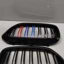 KHK Front Grill Compatible with BMW 5 Series G30 F90 M5 2017-2020 530e 530i 540i 550i xDrive, Gloss Black ABS Automotive Replacement Double Slats with M Color Kidney Front Grille Upgrade Grille