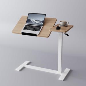Adjustable Overbed Bedside Table with Wheels Pneumatic Mobile Standing Laptop Desk Rolling Computer Cart Movable Couch Desk Hospital Bed Table, Natural Wood, 31.5 Inches X 15.7 Inches X 24 Inches