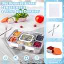 Qtencas Snackle Box Container with 8 Portable Removable Compartments, Ice Pack, Sauce Cup & Fork, Stainless Steel Divided Serving Tray with Lid and Handle for Road Trips Beach Camping