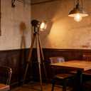Industrial Tripod Floor Lamp for Living Room Weather Wood Standing Large Lighting Black Adjustable Cinema Metal Lampshade Studio Lights E27 Socket Retro Floor Light for Bedroom Office Reading