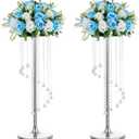 Nuptio 2 Pcs 27.6inch Tall Wedding Centerpieces Silver Vases Crystal Flower Vase Metal Flowers Stand for Party Tables Decorations - Elegant Bulk Weddings Decoration Table Chandelier Centerpiece stands