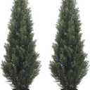 Two 5 Foot Artificial Topiary Cedar Trees Potted Indoor Outdoor Plants