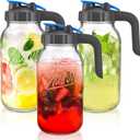 Mason Jar Pitcher with Pour Spout Handle Lid - 3PCS 64OZ Wide Mouth Glass Pitchers with Airtight Seal, Heavy Duty for Breastmilk, Cold Brew Coffee, Iced Tea, Fruit Tea