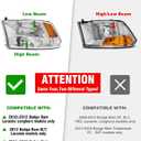 2010 2011 2012 2013 2014 2015 2016 2017 2018 Dodge Ram Headlight Assembly compatible with 10-18 Ram 1500/10-18 Ram 2500 3500 Chrome Housing Amber Reflector Headlamp Replacement