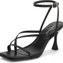 Women's Strappy High Heels Sandals Square Open Toe Ankle Strap Slingback Thong Stilettos Shoes for Wedding 5.5