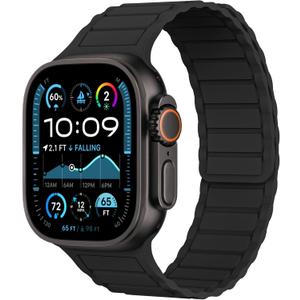 THWALK Magnetic Link Solo Loop Sport Silicone Bands Compatible with Apple Watch Ultra 2/Ultra SE Series 10 9 8 7 6 5 4 49mm 46mm 45mm 44mm 42mm 41mm 40mm Women Men (Black)