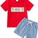 ADXSUN Toddler Boy 4th of July Outfit Embroidered American Flag/Truck Shirt+Striped Shorts Independence Day 1-5T