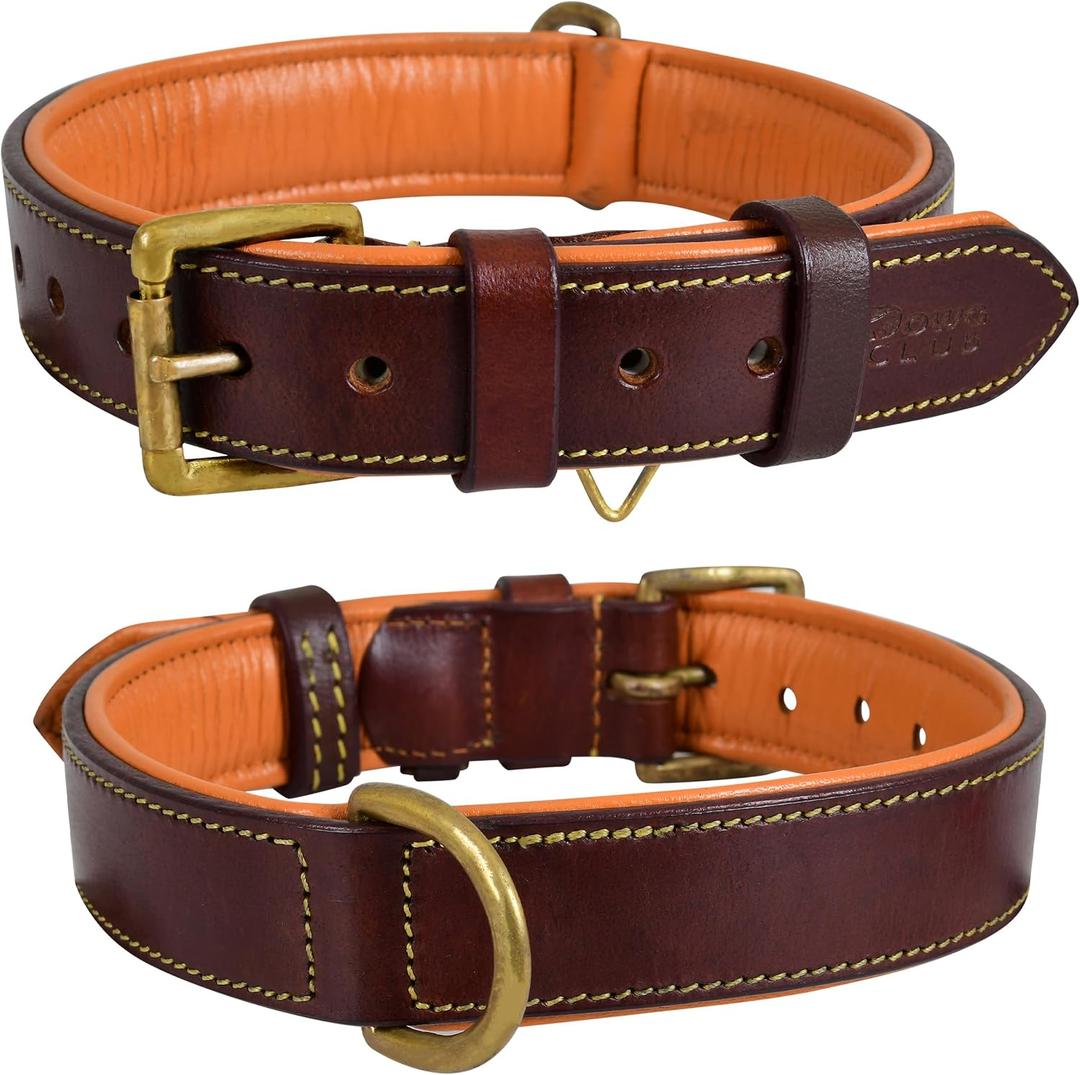 Leather Dog Collar | Leather Collar for Extra Large Dogs, 1.5 Inch Wide Brown Dog Collar | Genuine, Full Grain, Heavy Duty, Comfortable, Padding | (X-Large (Fit Neck Size 22"-26"), Brown)