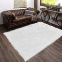 Latepis White Fur Rug 5x6.7, Faux Sheepskin Fluffy Washable Rug for Bedroom and Living Room, Playroom, Luxury Room Decor, Rectangle