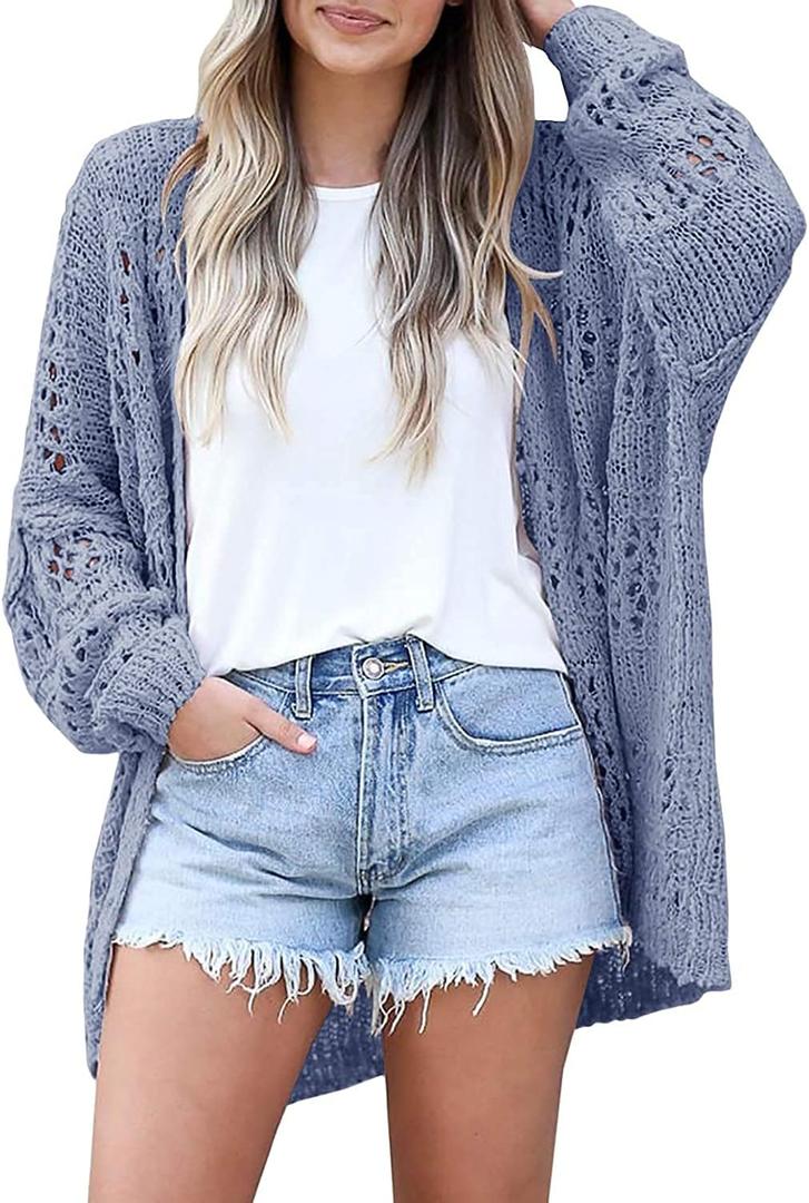 Lightweight Summer Cardigan for Women Spring Netted Crochet Cardigans Sweaters (X-Large, Blue)