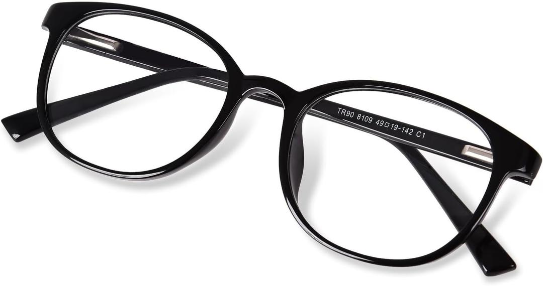 FONHCOO Blue Light Blocking Glasses Women Men Computer Eyeglasses,TR90 Fashion Round Transparent Anti Blue Light Glasses with Anti Eyestrain & UV Glare for Gaming & Reading (Shiny Black)