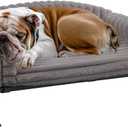 Veehoo Elevated Dog Bed with Bolster Cushion, Fluffy Plush Dog Couch Beds for Small Dogs, Cats, Washable Raised Pet Cot with Non-Slip Feet for Indoor or Patios Use, 36 x 28 Inches, Grey