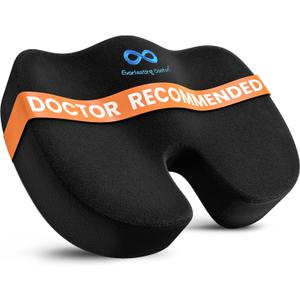 Everlasting Comfort Doctor Recommended Memory Foam Seat Cushion for Office Chairs & Car Seat - Ergonomic Office Desk Accessories for Tailbone Pain Relief, Sciatica & Back Support (Black)