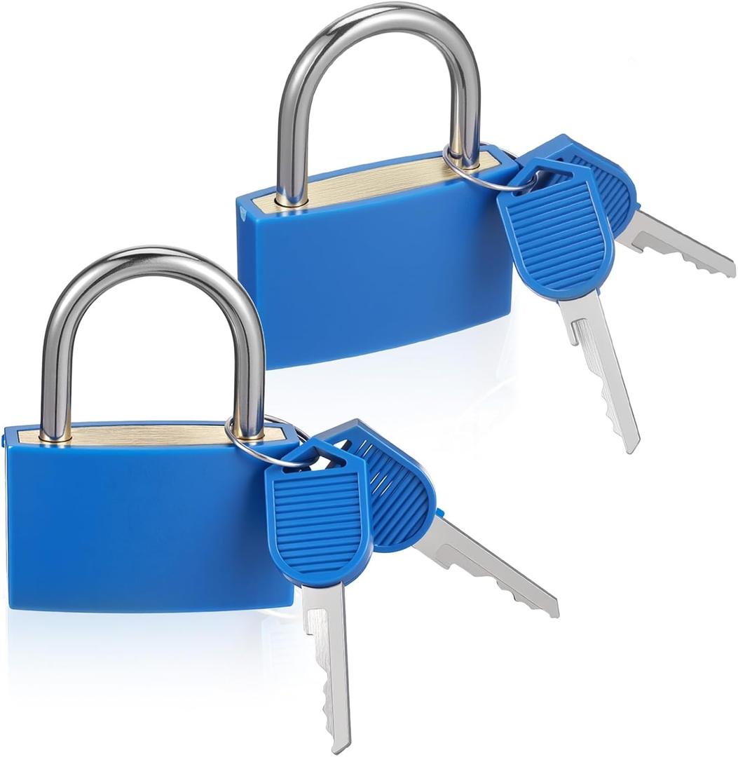 Mabor 2Pcs Blue Lock with Key, Large Heavy Duty Metal Padlock with Key Personalized Padlock for Gym Locker Cabinet Jewelry Box Storage Suitcase Luggage Decor
