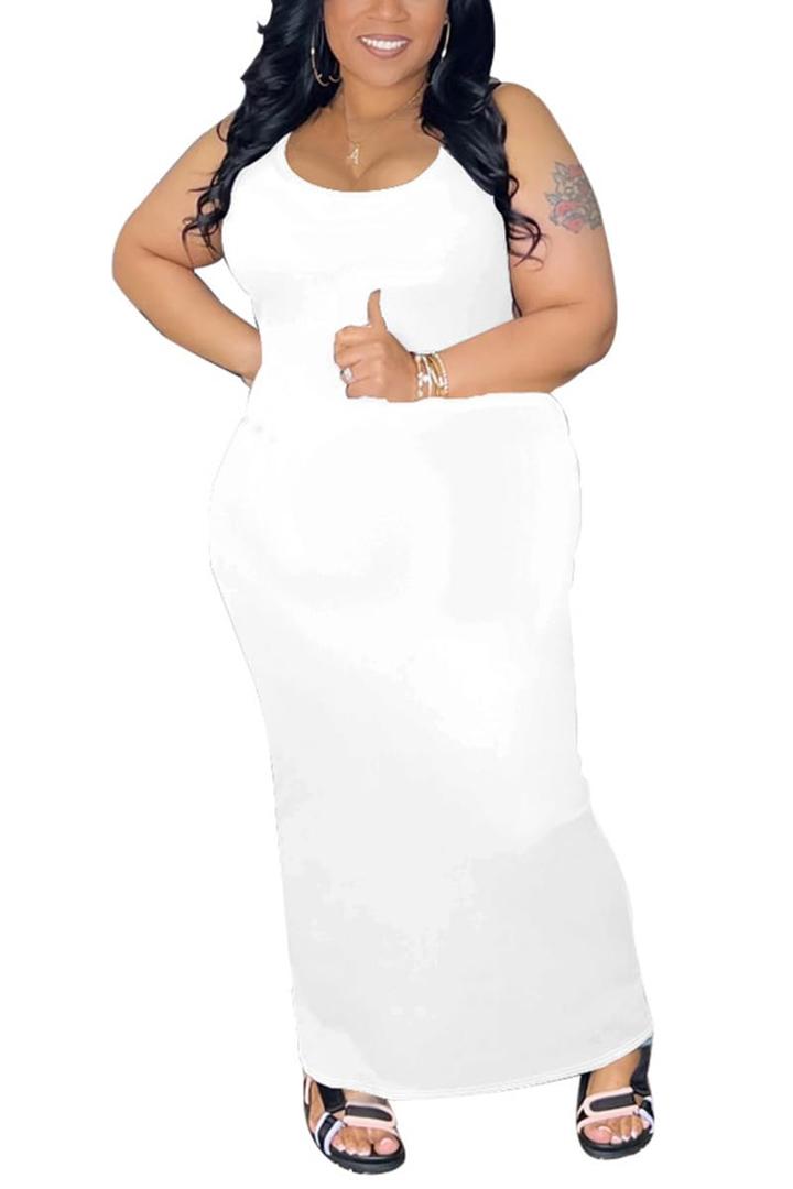 YeGine Women Plus Size Sleeveless Bodycon Maxi Dresses Sexy Slim Tank Dresses White, 5XL