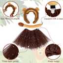 3 Piece Lion Costume Set Lion Ears Headband with Tail and Tutu for Women Halloween Cosplay Party Accessories (Brown)