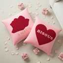 2 x DN DECONATION Valentine Pillow Covers 18x18 Set of 2, Red and Pink Throw Pillow Covers for Couch Bed, Sherpa Heart Rose Romantic Home Decor for Living Room Valentine's Day Decoration