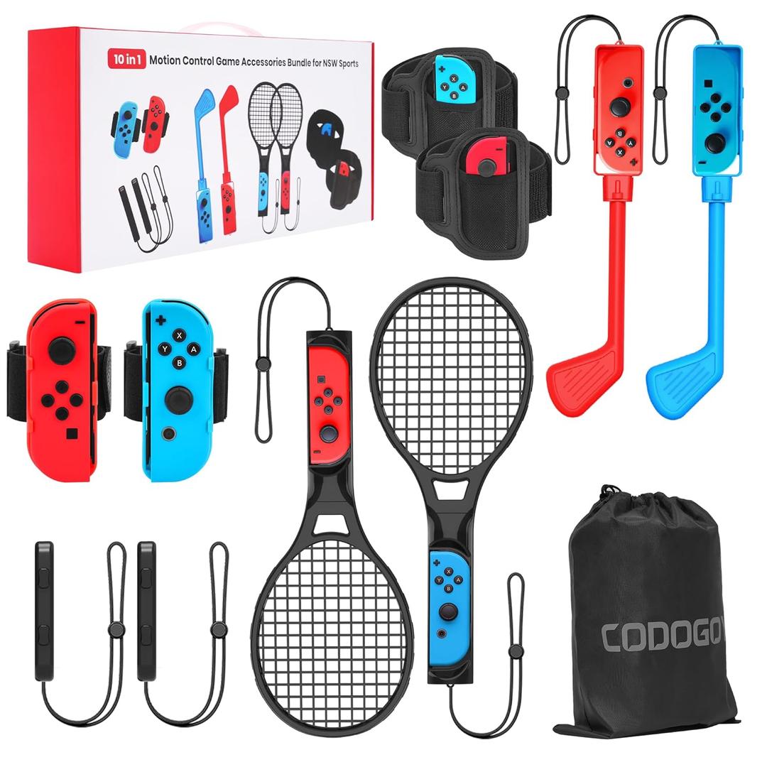 CODOGOY 10 in 1 Switch Sports Accessories Bundle with Carry Bag for Nintendo Switch Sports, Accessories Kit Compatible with Switch/Switch OLED Sports Games