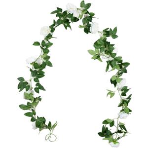 Duovlo 8.2Ft Artificial Peony Flower Garland Hanging Greenery Vine Silk Floral Vine Home Wedding Arch Wall Craft Arrangement Decorations,Pack of 2 (White)