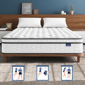 Vesgantti Mattress Queen Size 14 Inch, Fiberglass-Free | Cool Sleep Hybrid Mattress in a Box - Memory Foam & Pocket Springs, Ergonomic Design, Pressure Relief, Medium Firm Feel, 60"80"14"