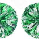 ICYSNOW 2PCS Cheerleading Pom Poms Metallic Foil Plastic Pom Poms with Ring Handle for Game Sports Squads Dancing Party Football Basketball Club Spirit Sports (12, Green+Silver)