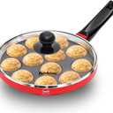 Hawkins Nonstick Appe Pan with Glass Lid, 12 Cups, Diameter 22 cm, Black, Cast Aluminium, Red