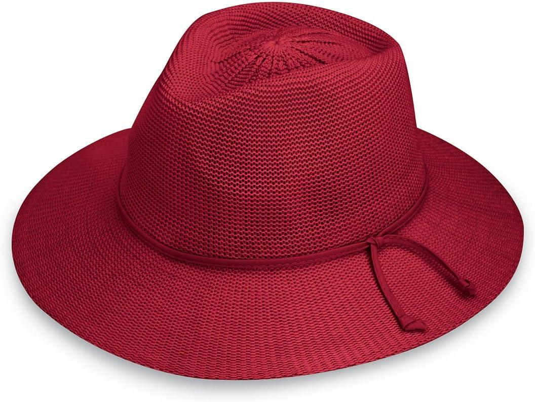 Wallaroo Hat Company Womens Victoria Fedora  UPF 50+ UV Protection, Wide Brim, Medium Size, Packable & Adjustable Sun Hat (Cranberry)