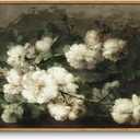 InSimSea Framed Canvas Wall Art Vintage Decor, Room Decor White Roses Still Life Paintings Canvas Print, Mid Century Modern Decor for Living Room, Bathroom Farmhouse Kitchen, 16"x24" (Flower)