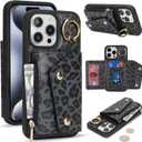 for iPhone 13 Pro Max/iPhone 12 Pro Max Case Wallet with Card Holder - Zipper Pocket,Card Slots,RFID Blocking,Stand Ring,PU Leather Double Snap Cover for Women(Black Leopard,6.7 Inch) (iPhone 13 Pro Max / 12 Pro Max 6.7")