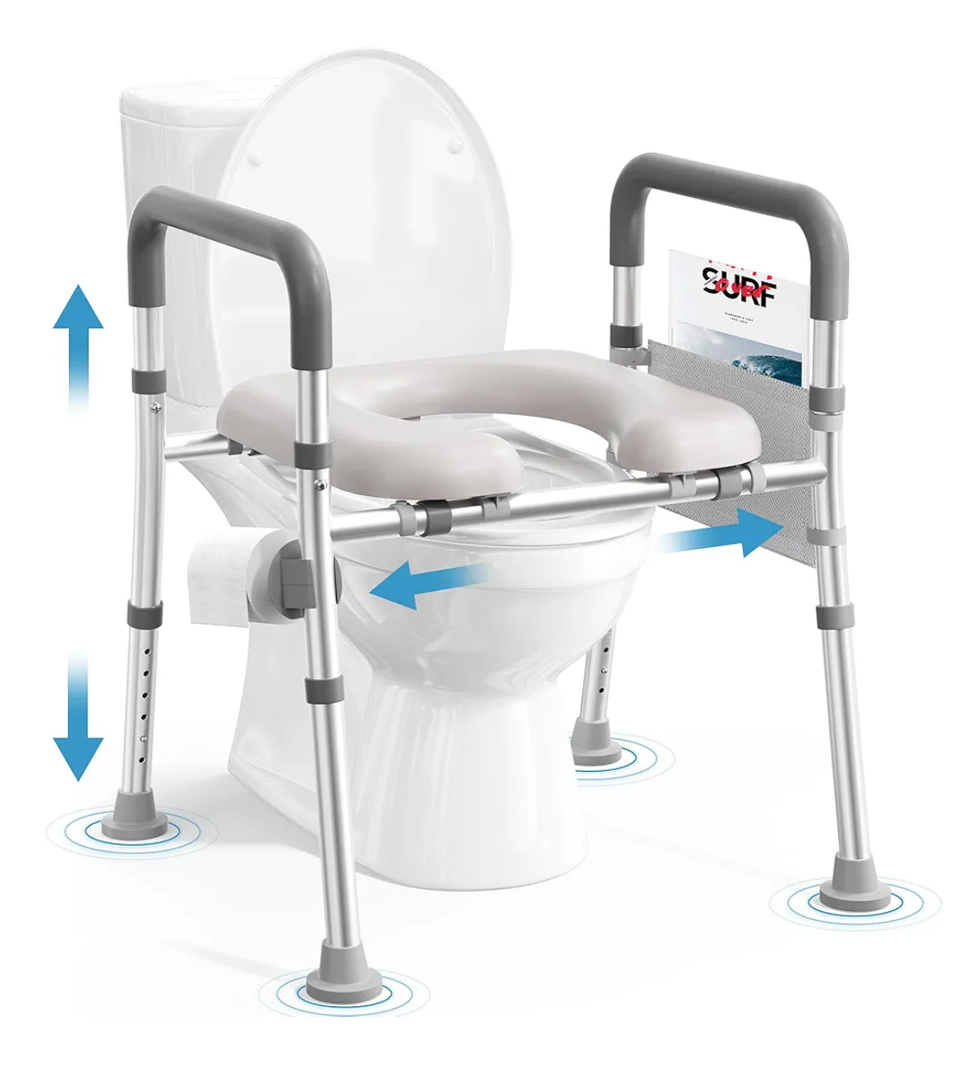 Toilet Seat Riser for Seniors, Raised Toilet Seat with Handles, Adjustable Height & Width, 400lb Handicap Elevated Toilet Seat, Fit Any Toilet