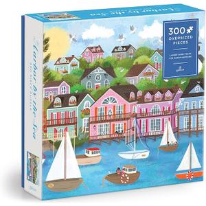 Galison Harbor by The Sea â€“ 300 Piece Joy Laforme Oversized Jigsaw Puzzle Featuring Beautiful Artwork of New England Summer Paradise