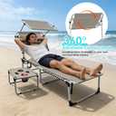 WKFAMOUT Outdoor Tanning Chair with Sun Canopy Shade & Face Hole, Folding Lounge Chair with Beach Table and Carry Bag for Poolside Sunbathing Lawn